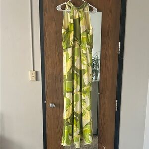 Kay Unger Green and Yellow Patterned Dress